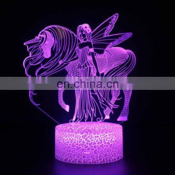 3D LED Night Light for Fairy Wings Unicorn and Girl with 7 Colors Light for Home Decoration Horse Lamp