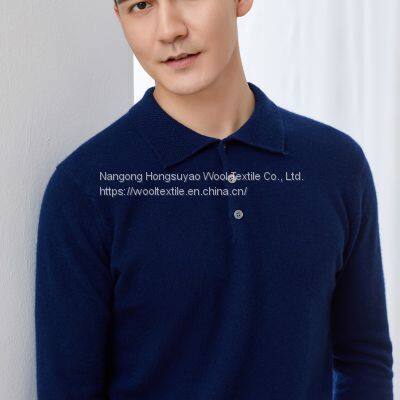 Polo Collar Long Sleeve 100% Wool Jumpers Knitted Cashmere Sweaters for Mens photo-2