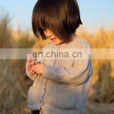 Kids Honeycomb Knit Roll Collar Cashmere Cardigan Sweater With Pocket photo-4