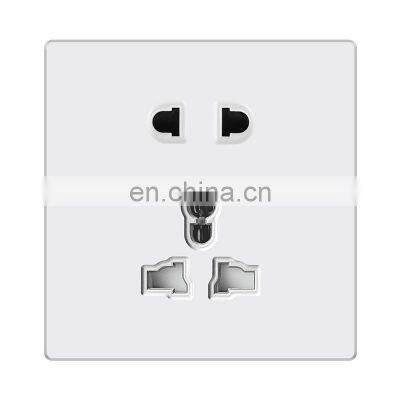 Universal 5 pin Wall Socket 16A White Flame Retardant PC Panel 86*86mm Socketes and Switches Electrical