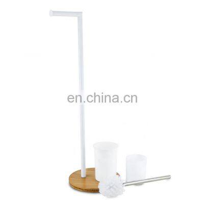 Household Toilet Paper Holder With Toilet Brush Free Standing Bamboo Paper Towel Holder With Anti-slip Base Toilet Paper Holder