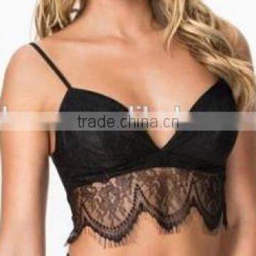 C67747A Europe Fashion Sexy Deep Black V-neck Lace Bralette for Young Lady