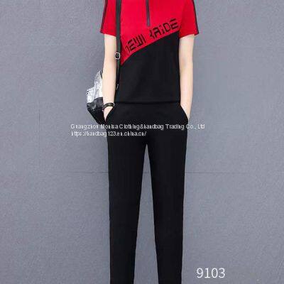Monisa Sports Leisure Colorful Mixed Suit With Short Sleeves and Long Trousers photo-4