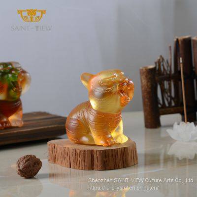 SAINT-VIEW Factory Wholesale Liuli Crystal Tiger Figurine Auspicious Home Office Decoration photo-3