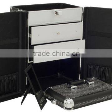 Professional 4-in-1 Rolling Makeup Artist Cosmetic Train Case Organizer Storage Case,black Crystal Beauty Makeup Trolley Case photo-3