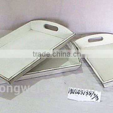 Wholesale antique rectangular white wooden tray wood plate shabby chic style