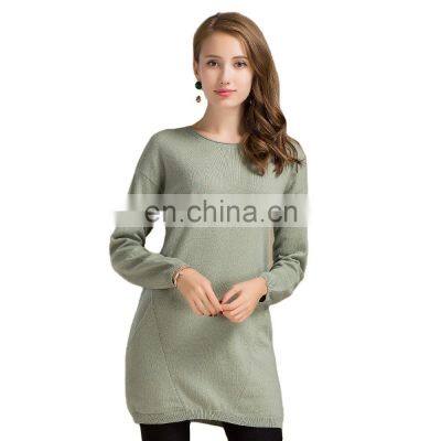 Lady Fashion Winter Warm Casual Long Dress Vintage 100% Cashmere Sweater O-Neck Collar Knitted Weaving OEM Service Available