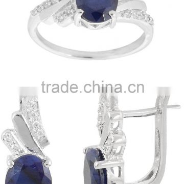 Oval Elegant Blue Sapphire Ring Earring Set