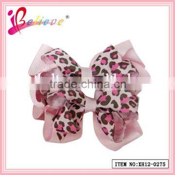 Fashion hair accessories factory produce animal stripe ribbon girl hair bow leopard hairgrips (XH12-0275)