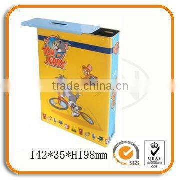 Rectangular Cartoon Tin Coin Bank With Sliding Lid