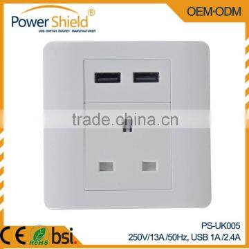 Type G UK electric 13Ampe wall socket with 2 usb charger with changeable panel 230V 13A