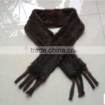 Luxury mink fur scarf in brown color