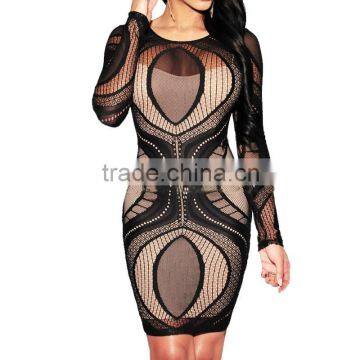 wholesale crochet clothing sexy women long sleeve tight dress