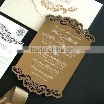 elegant laser cut gold acrylic with white screen pritning for wedding invitation cards                        
                                                Quality Choice