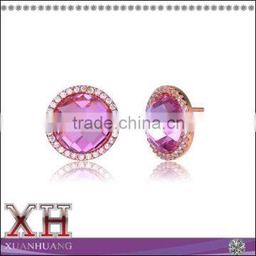 New Design Sterling Silver Frosty Cubic Zirconia Pink Stone Earrings