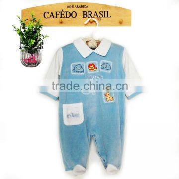 Velvet blue spring baby boy romper baby clothes with embroidery