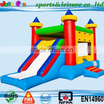 EN14960 0.55mm plato pvc cheap inflatable bouncy castle slide combo