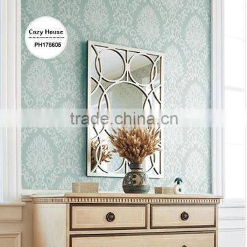 popular embossed non woven wallpaper, green classic damask wall covering for hallway , elegant wall paper distributor