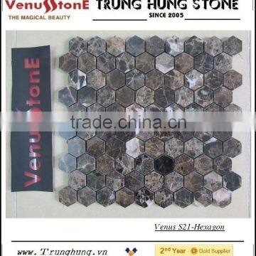 Dark Emperador Hexagon Marble Mosaic Tile Polished