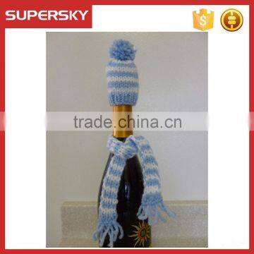 C1570 Wine Bottle Cover for Christmas Wine Bottle Knit Hat Scarf Set Decorations for Wine Bottle photo-3