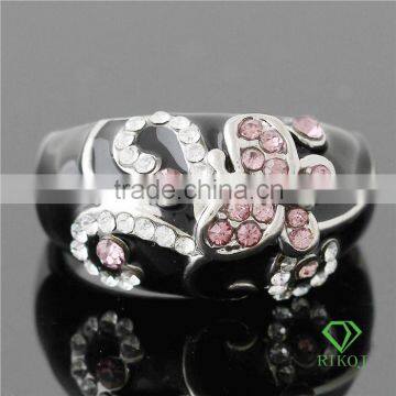 pink crystal butterfly gold plating black rings