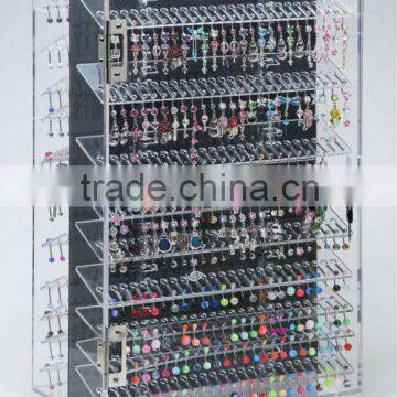 Body Jewelry Display Case Retail Cabinet Lock 600 pieces 360 Rotating Acrylic