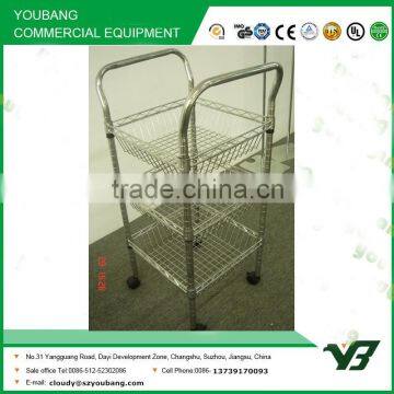 2015 Hot Sell NSF 36x24 Inch 3 Layer Chrome Double Handle Wire Push Cart With Wheels (YB-WS038) photo-3