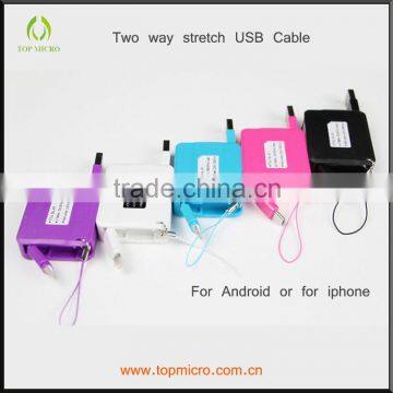 2016 Portable For iPhone/Android Mini Two Way Retractable USB Cable Reel
