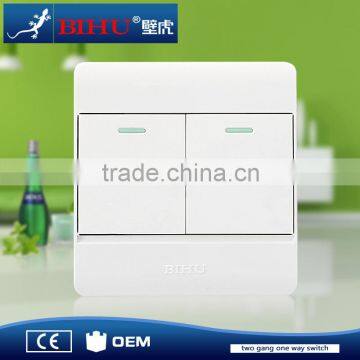 BIHU pure white flat face panel electrical 2 gang wall switch