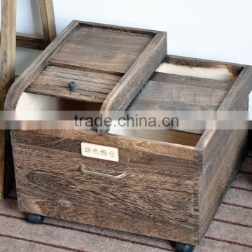 kitchen mobile sealed fresh-care solid wood food storage boxes