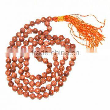 Red Goldstone Notted Jap Mala : Wholesale Jap Mala : Handmade Agate Cotton Notted 108 Beads Mala