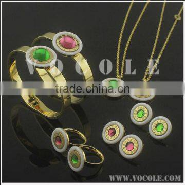 Brand new gold jewelry sets stainless steel wholesale with color stones