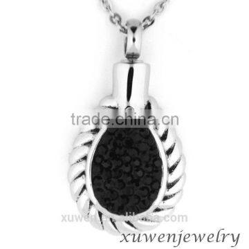 waterdrop shape black crystal 316l stainless steel cremation keepsake jewelry