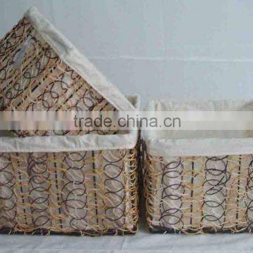 crazy weaving rattan basket linning inside