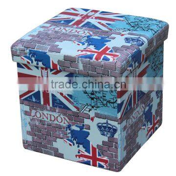 High Quality! UK Flag Printed PVC Folding Storage Ottoman