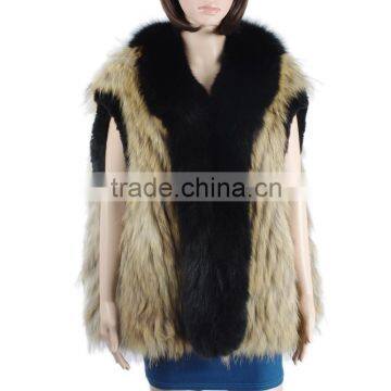 Raccoon striped fur coat big fox fur collar raccoon fur coat KZ150087