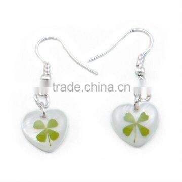 Bingo lucky four leaf clover earring charms with heart shape