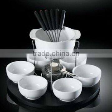 Durable Porcelain chocolate fondue set with spilit stove