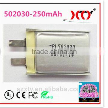 2014 factory sell directly 3.7v li-ion polymer battery 250mAh 502030