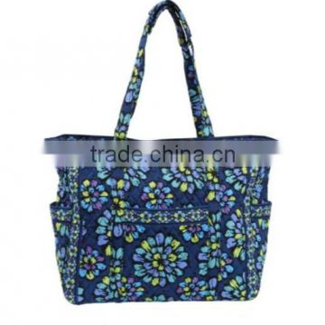 100% quilted cotton flower printing women travel tote bag