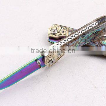 OEM Damascus Blade Material Silk Color Abalone Handle Folding Knife photo-3