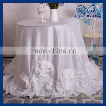 CL052D New Fancy elegant round flower fancy wedding white taffeta tablecloths with rose