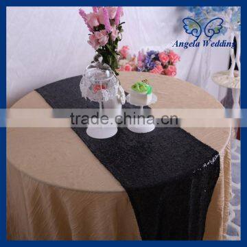 RU017L Heavy beaded metallic tiny felt hand embroidered black sequins table runner