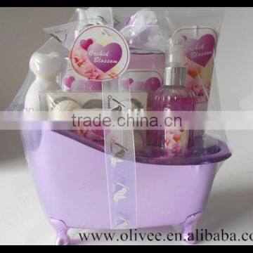 Orchid Brand Bath Set Shower Gel Body Lotion Body Mist With Plastic Tub