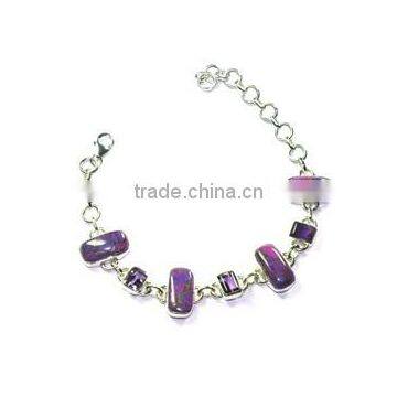 Natural Bede Purple Copper Turquoise,Amethyst Gemstone Sterling Silver Bracelet