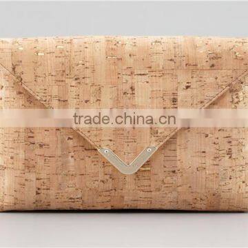 Boshiho cork natural color bamboo grain envelope clutch bag