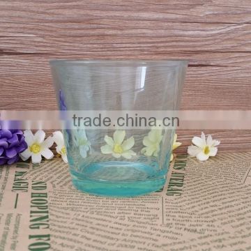 Glass tumbler with blue out-spraying