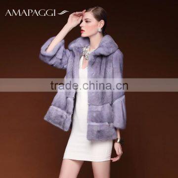 Fashion Luxury Light Purple Real Women Mink Fur Coat for Sale photo-2