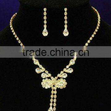 Bow Clear Rhinestone Gold Necklace Earrings Set CS1053