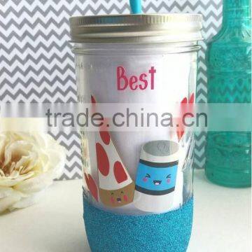 Kawaii style gift 20oz 600ml glass mason jar cup